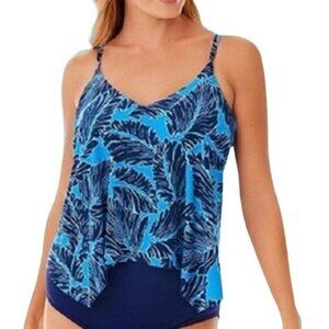 Dreamsuit‎ By Miracle Brands Slimming Control Palm Print Handkerchief Hem